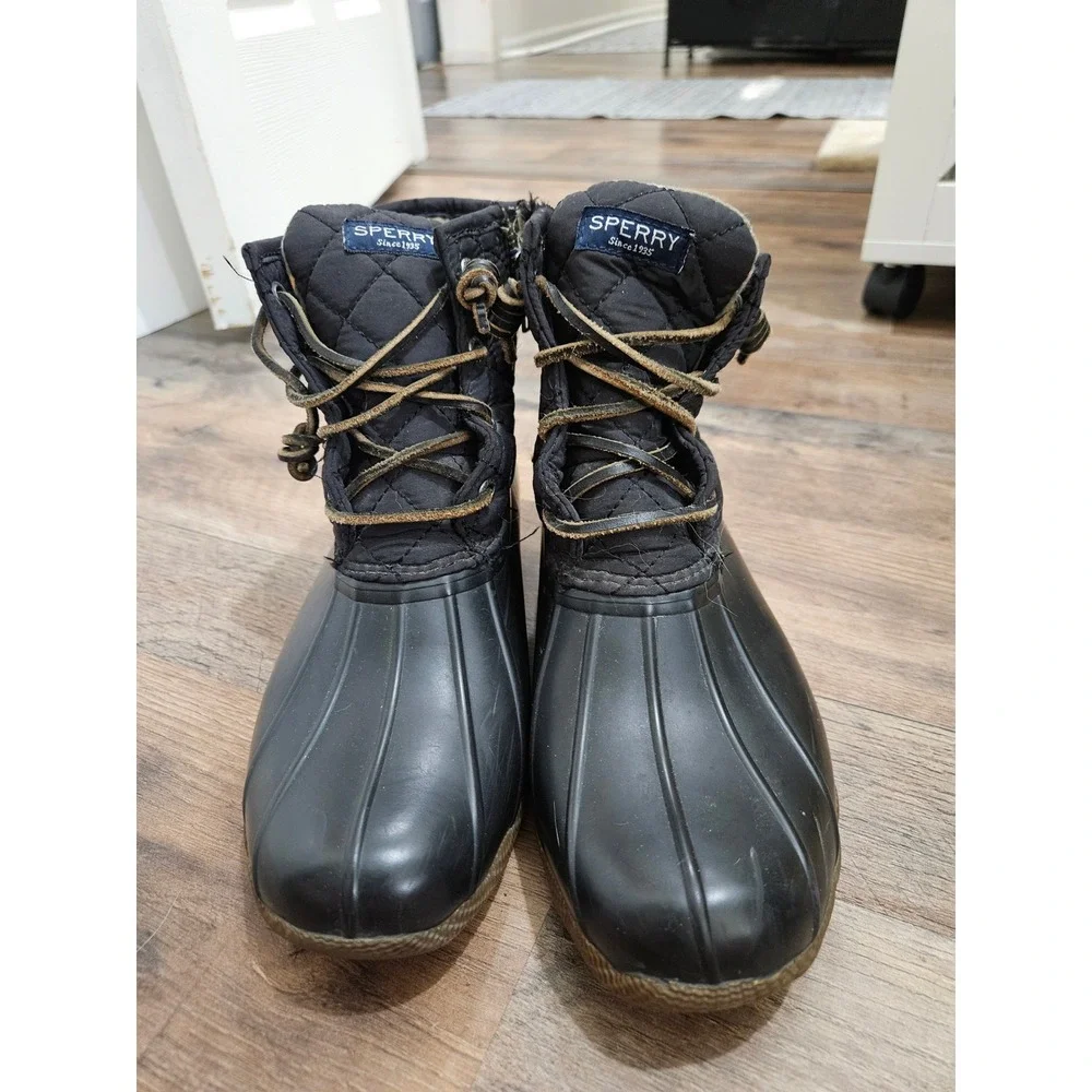 Sperry Saltwater Quilted Duck Boots Black STS94063 Women 7M Waterproof